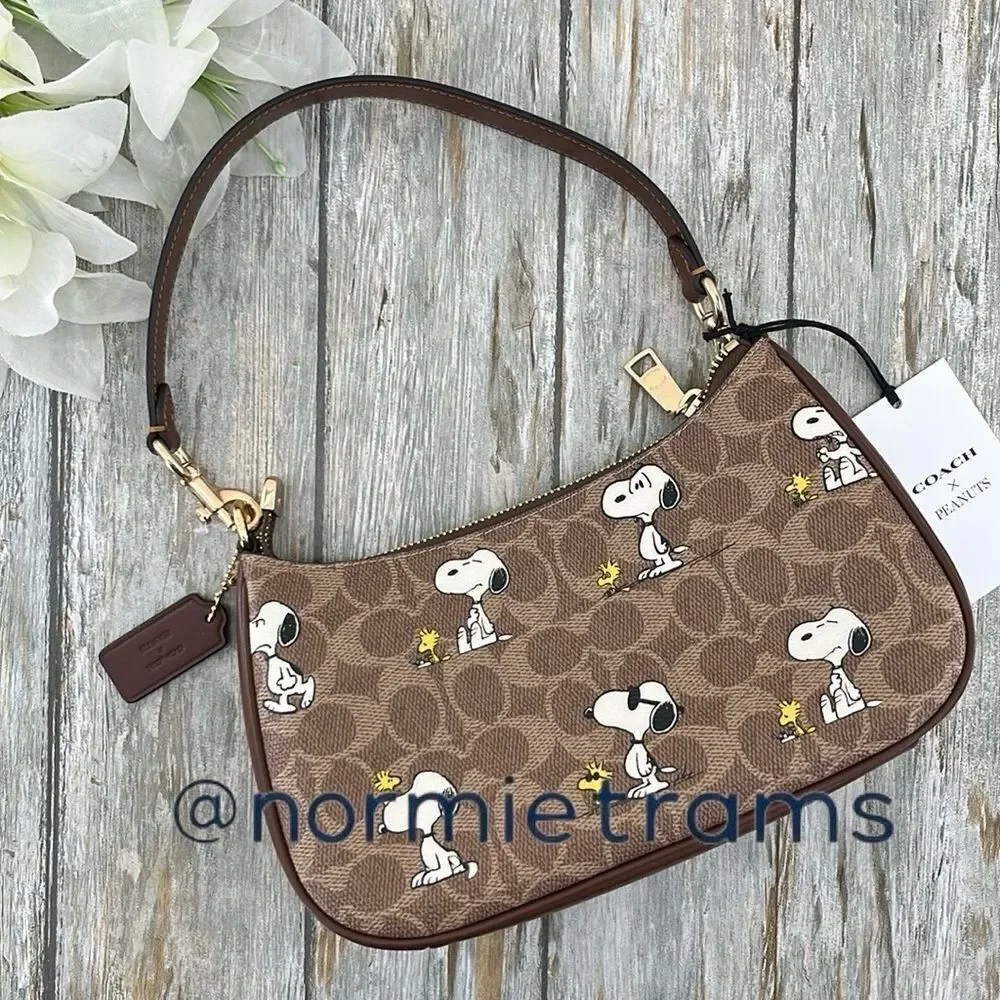 Coach X Peanuts Teri Shoulder Bag In Signature Canvas With Snoopy Print Purse